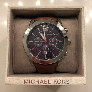 mk brown leather watch